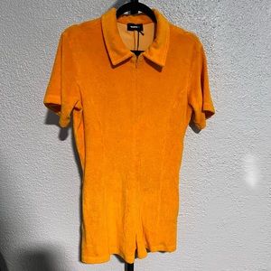 NWT Monrow Georgia Peach Terry Cloth Zip Front Romper